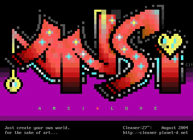 Exemple ANSI art coloré des années 1990 sur terminal DOS rétro